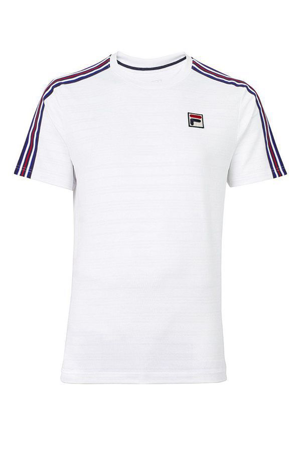 Top De Gola Redonda Fila Homem Branco/Azul Marinho/Vermelhas - Fila Heritage Tennis Striped En Portu